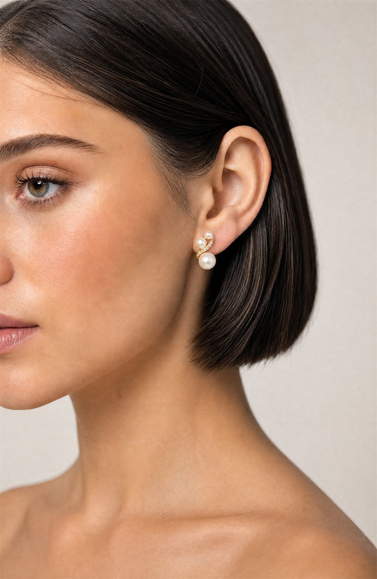 Genuine Freshwater Round Pearl Crescent Earrings