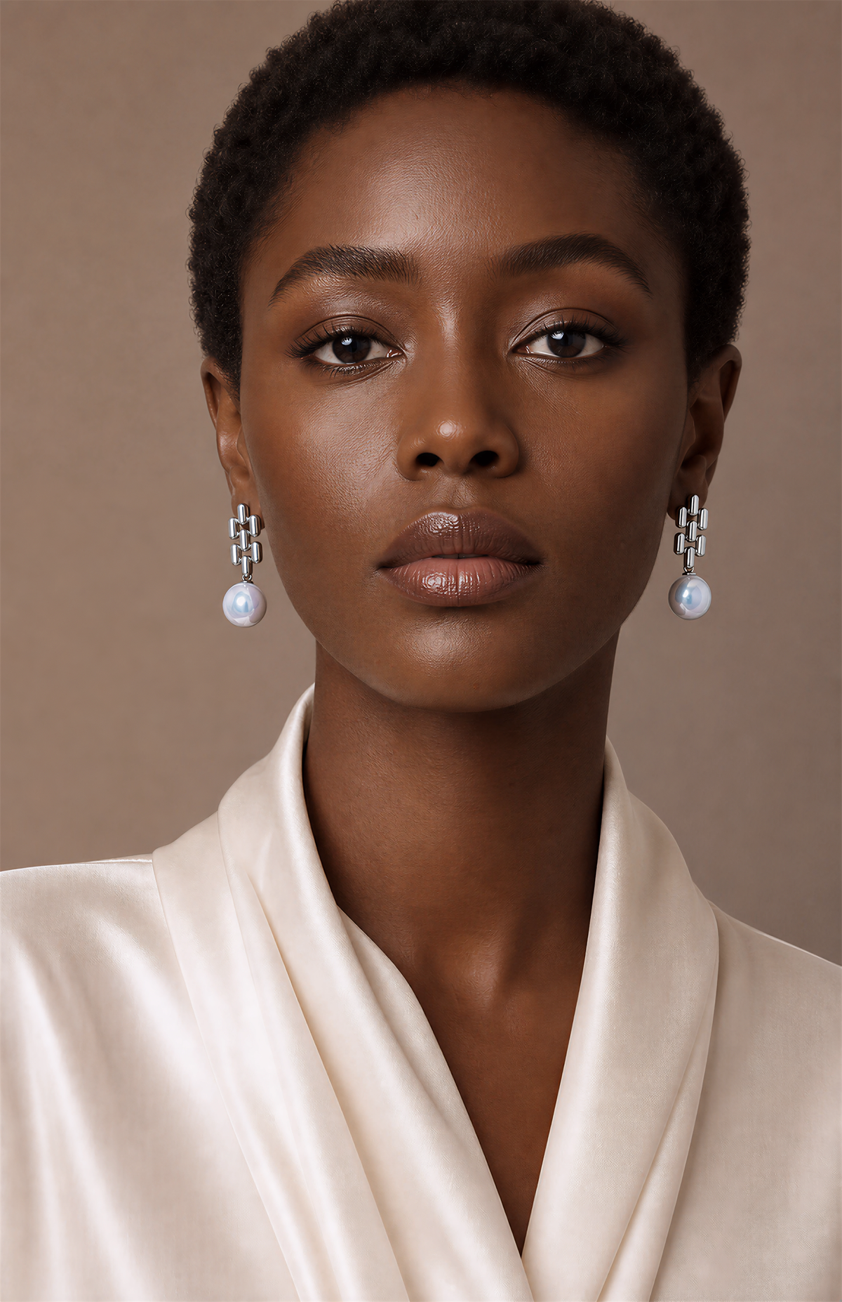 Genuine Freshwater Round Pearl Chain Link Earrings