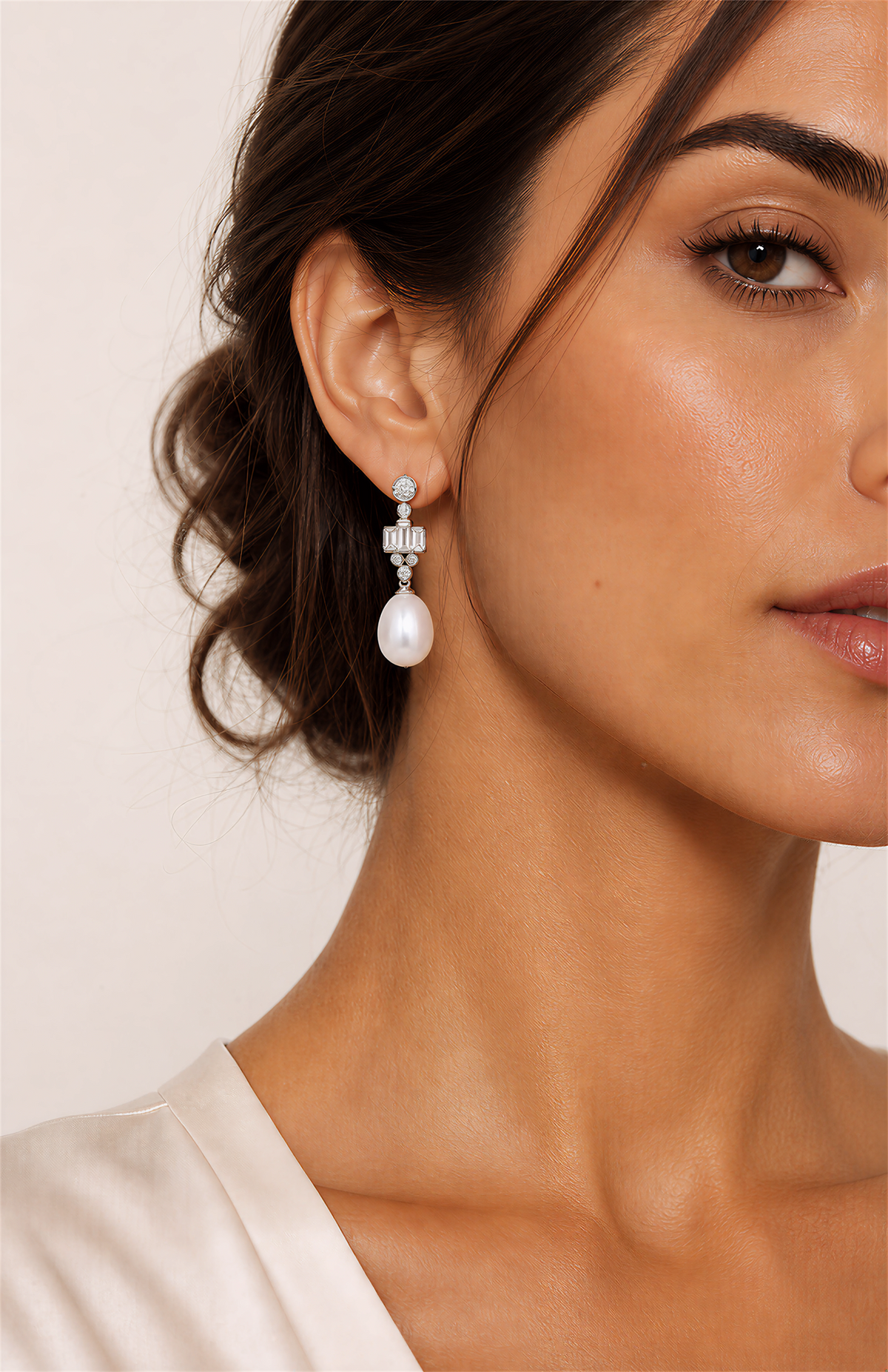Genuine Freshwater Round Pearl Crystal Link Earrings