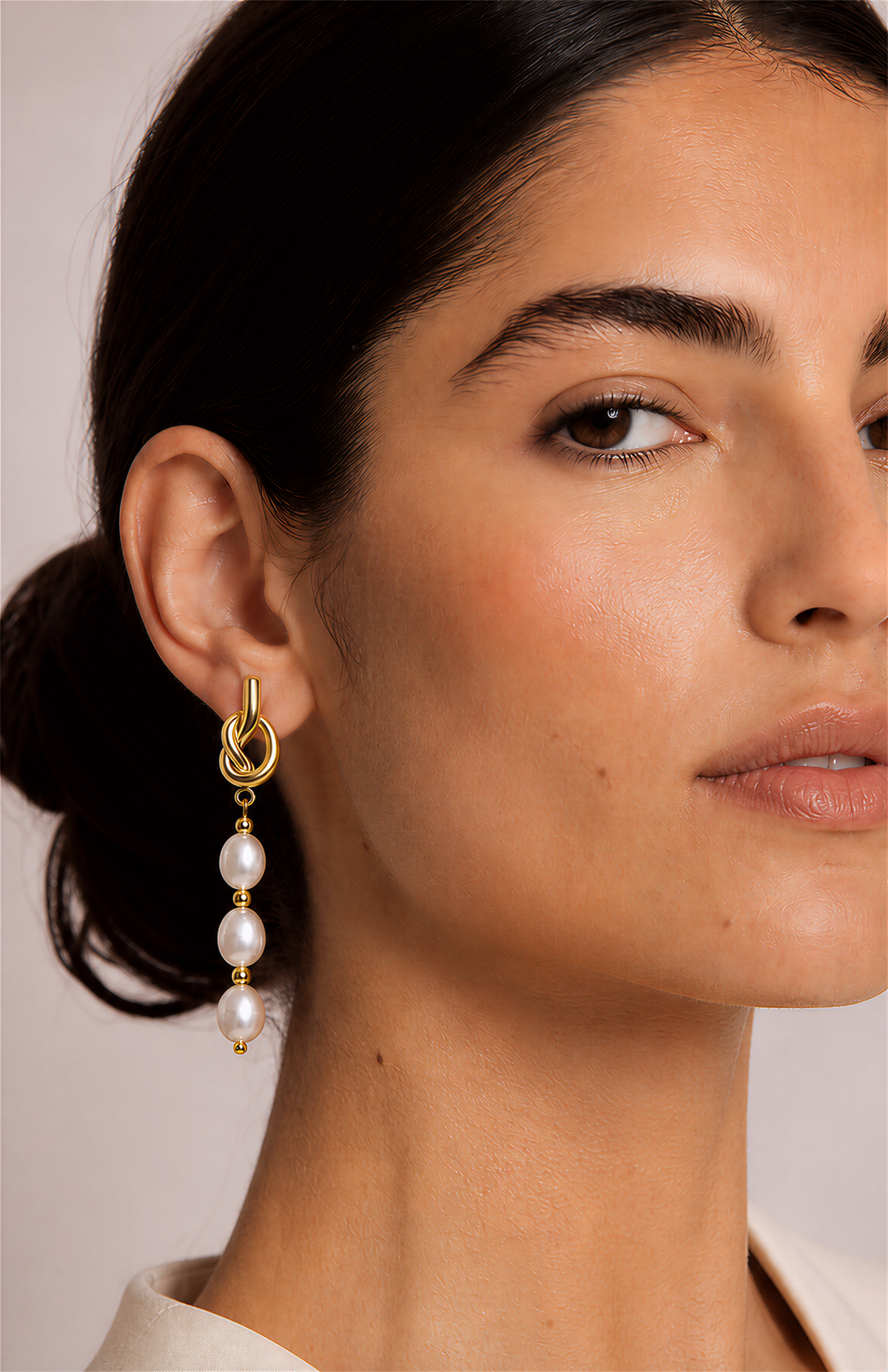 Genuine Freshwater Round Pearl Knot Earrings