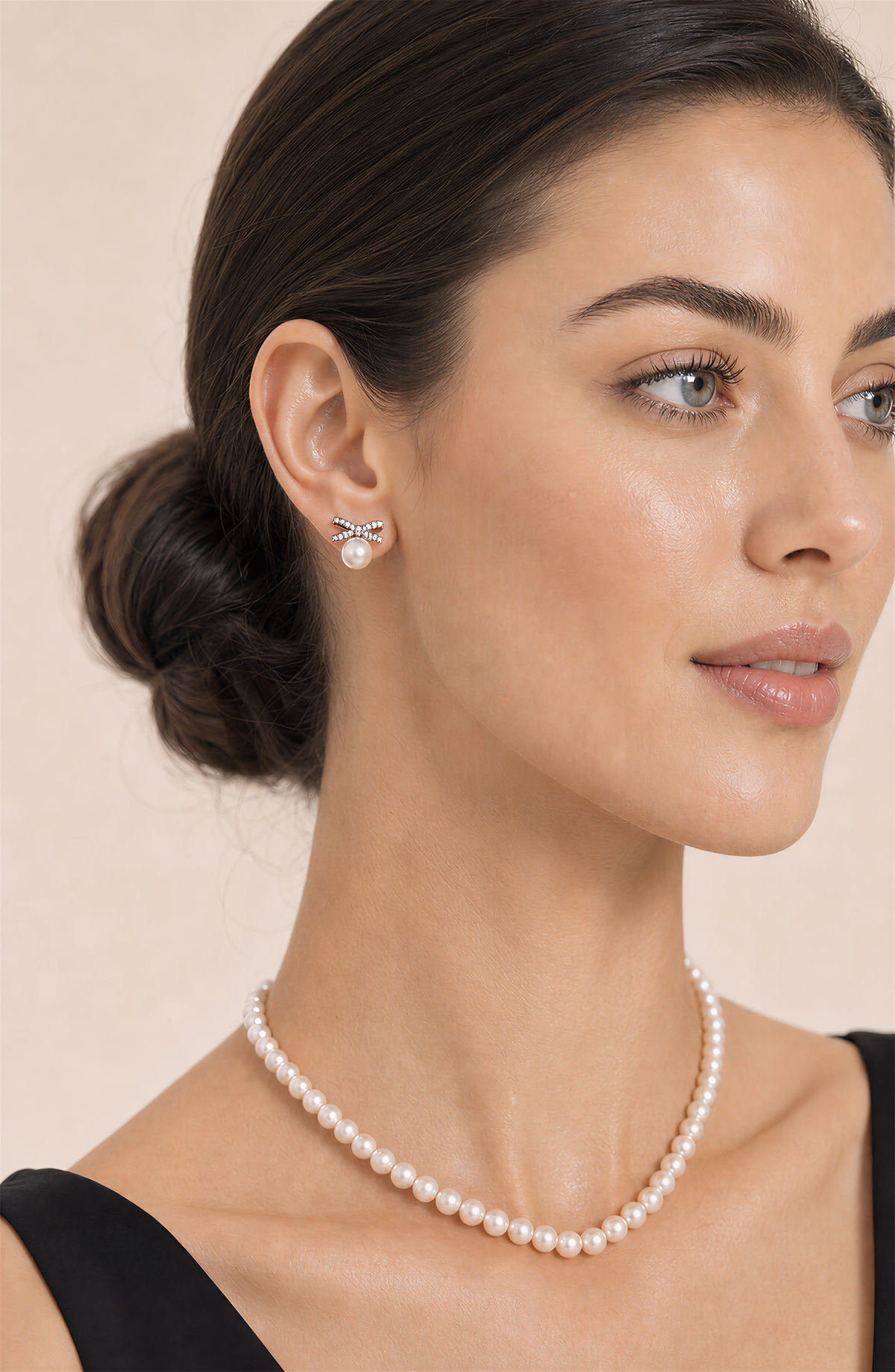 Genuine Freshwater Round Pearl Bowtie Earrings