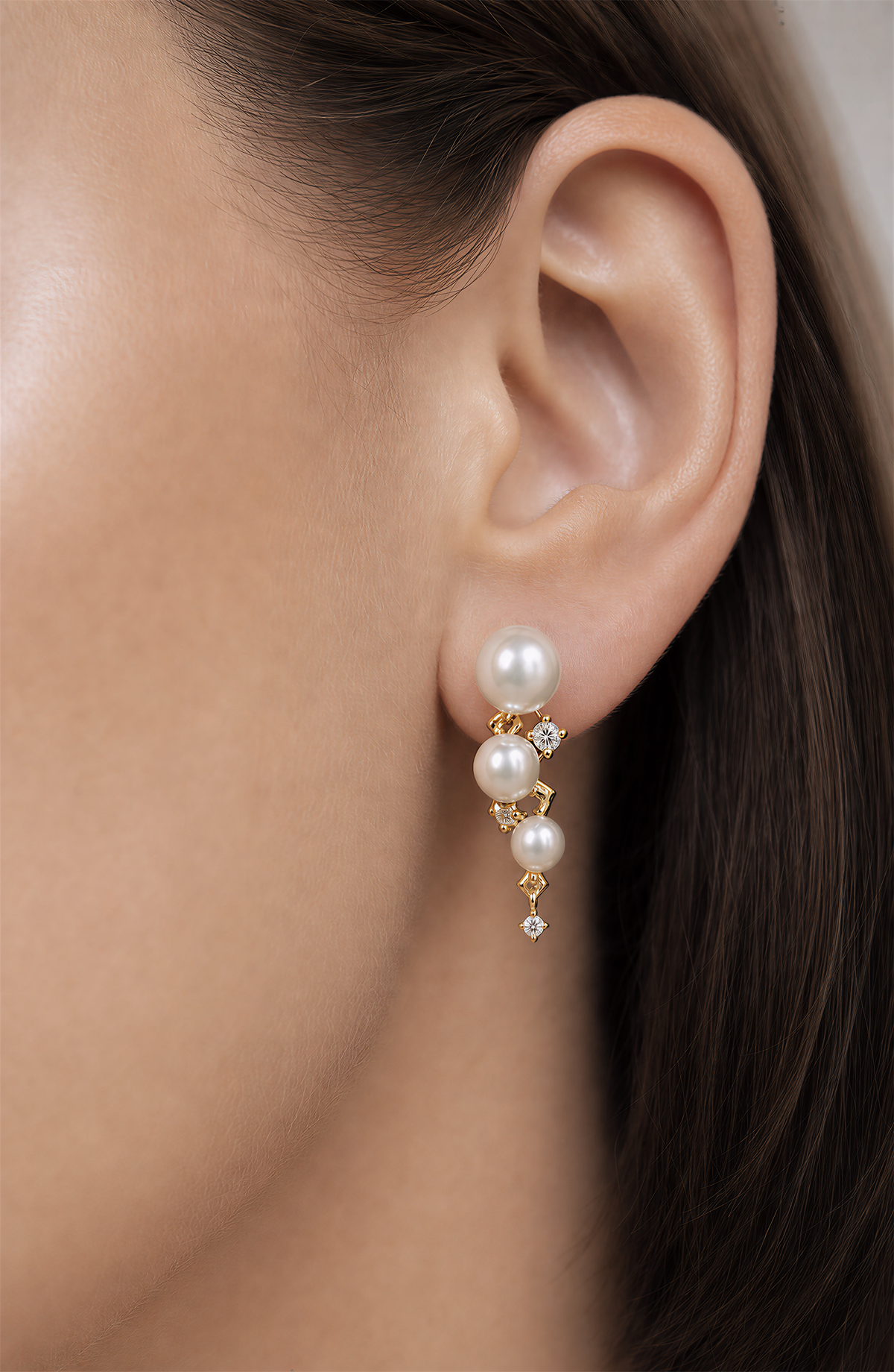 Genuine Freshwater Round Pearl Cascade Earrings