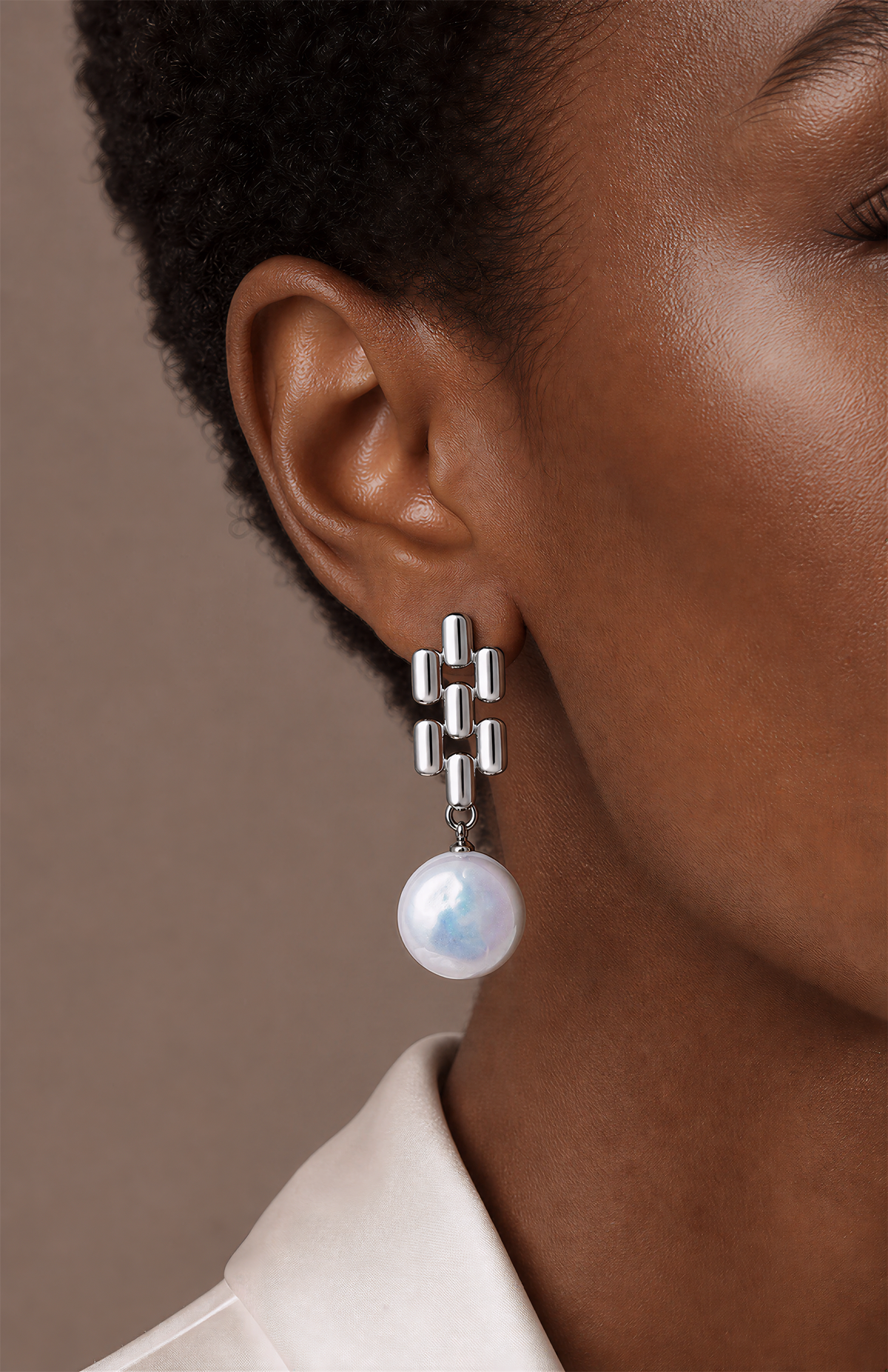 Genuine Freshwater Round Pearl Chain Link Earrings