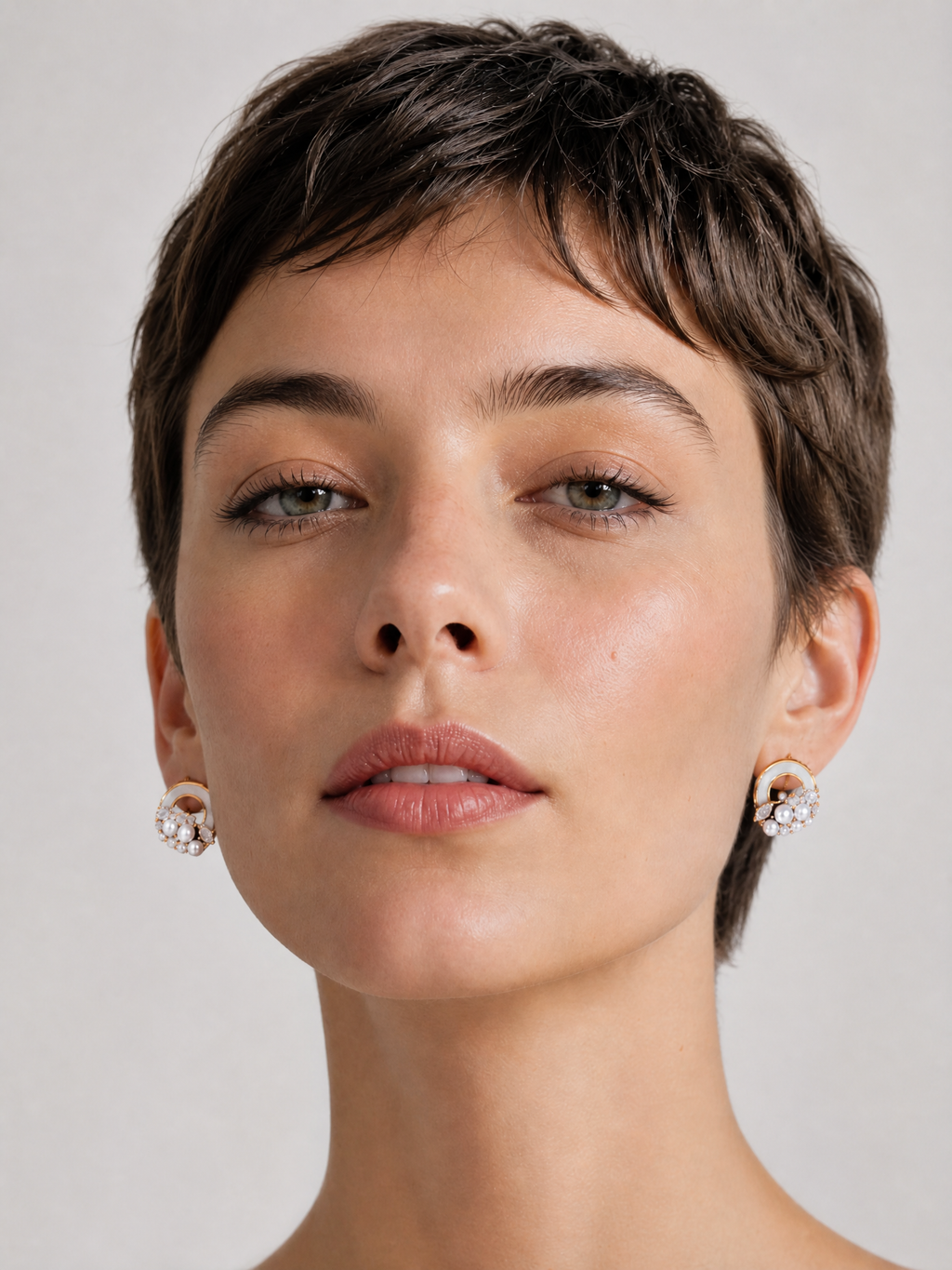 Genuine Freshwater Round Pearl Crescent Moon Earrings