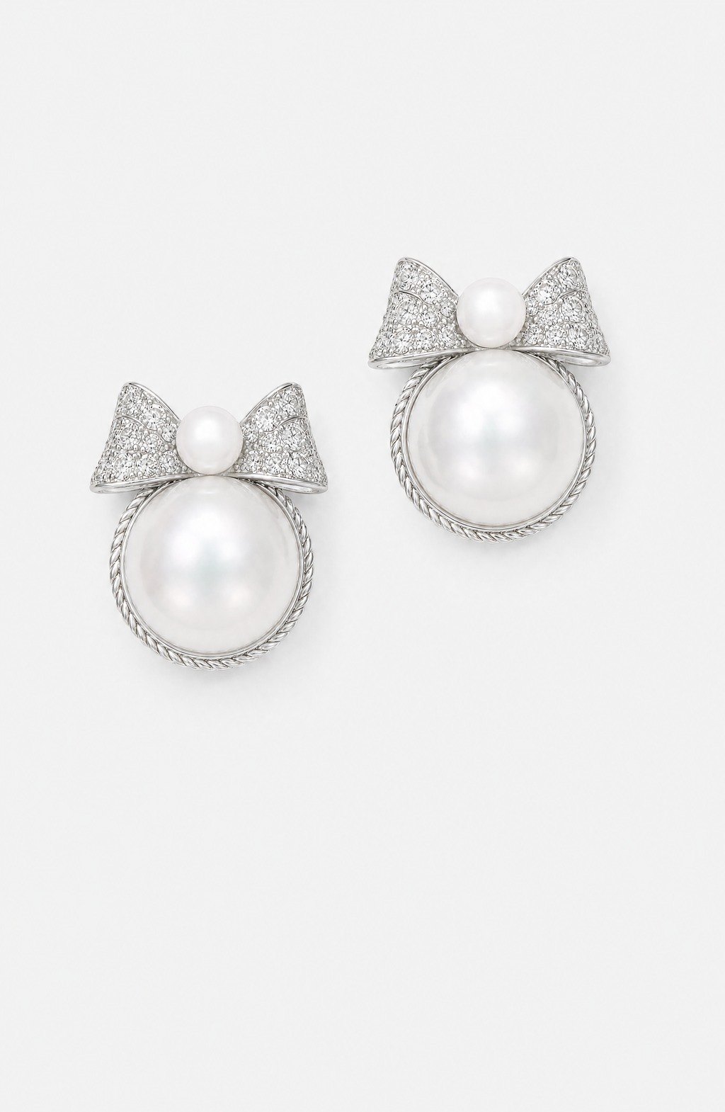 Genuine Freshwater Round Pearl Bow Earrings