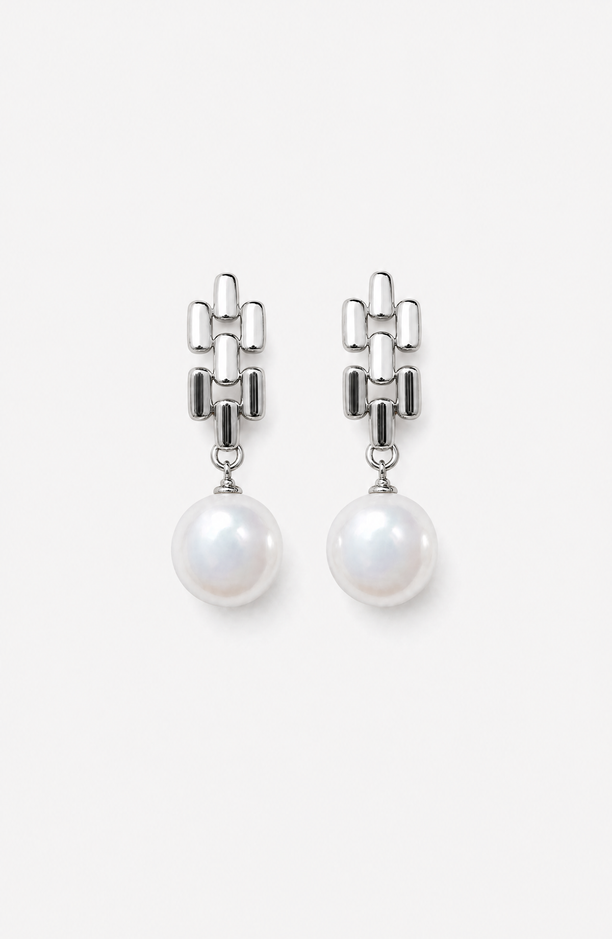 Genuine Freshwater Round Pearl Chain Link Earrings