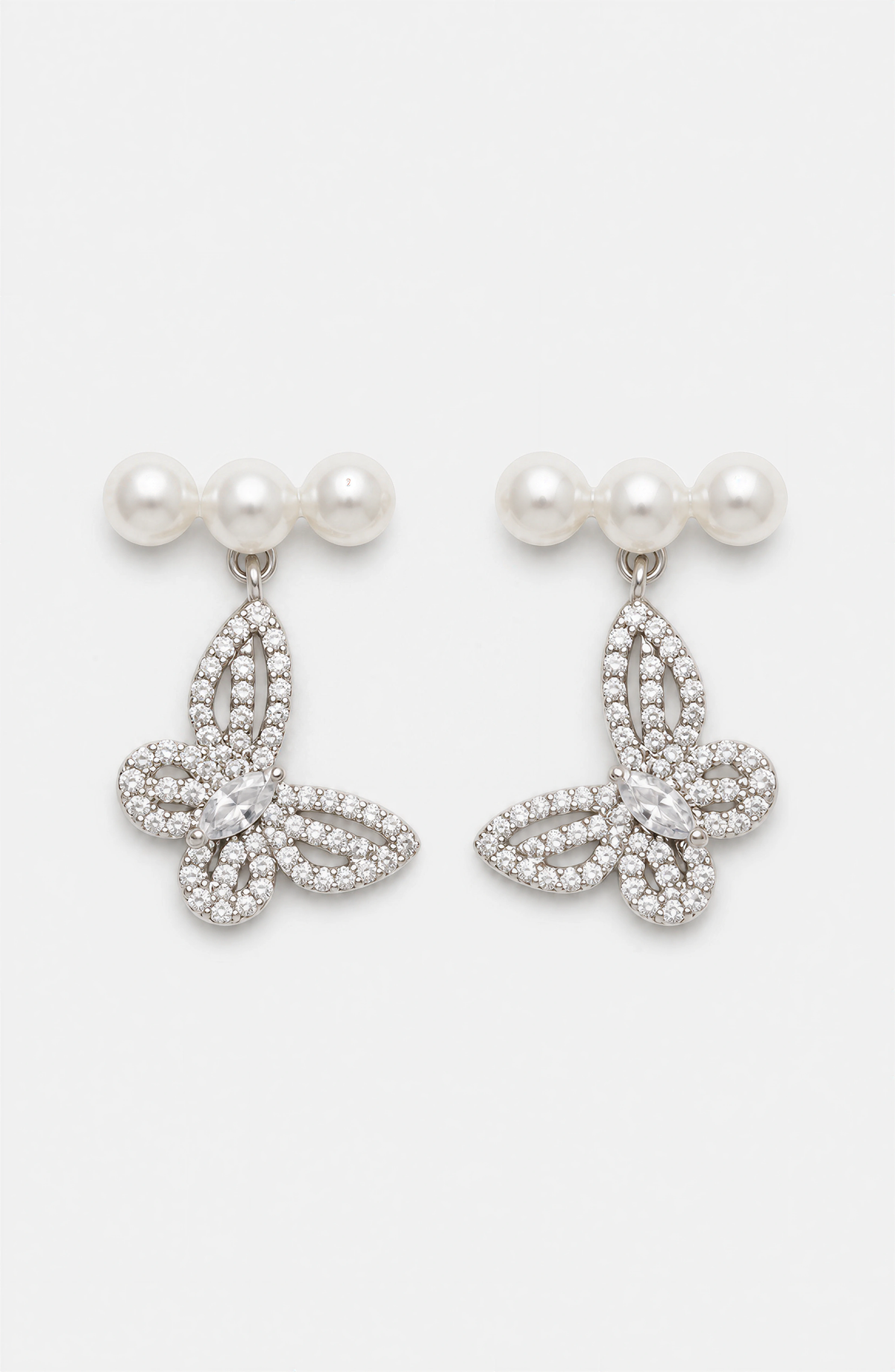 Genuine Freshwater Round Pearl Butterfly Earrings
