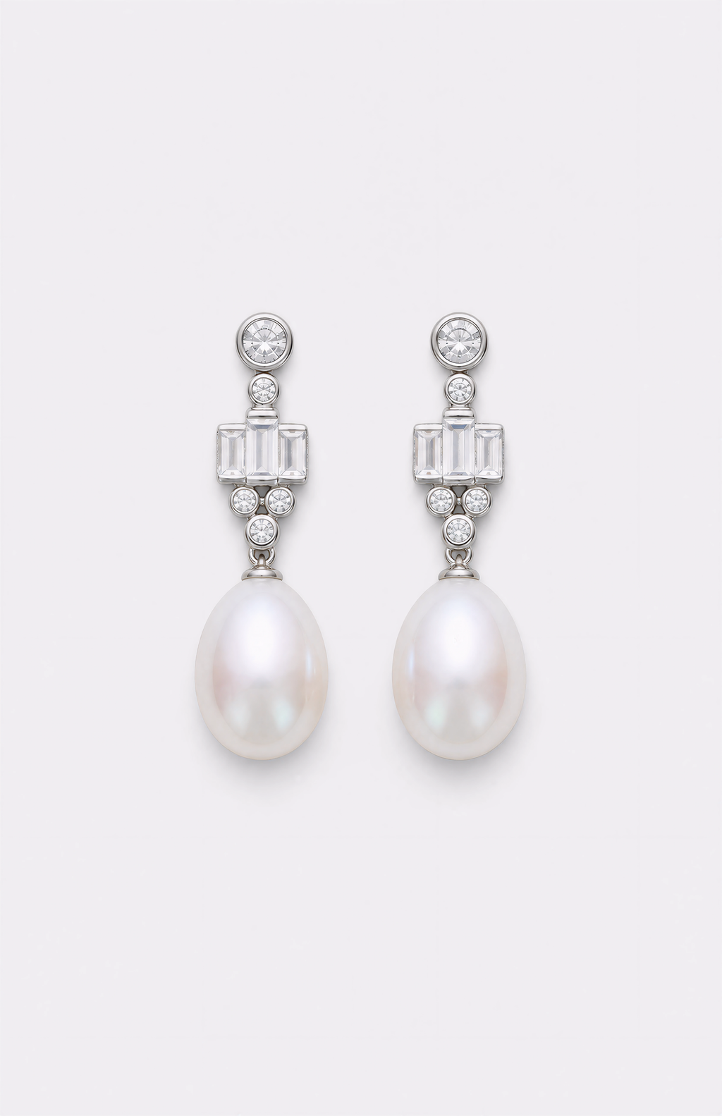 Genuine Freshwater Round Pearl Crystal Link Earrings
