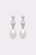 Genuine Freshwater Round Pearl Crystal Link Earrings