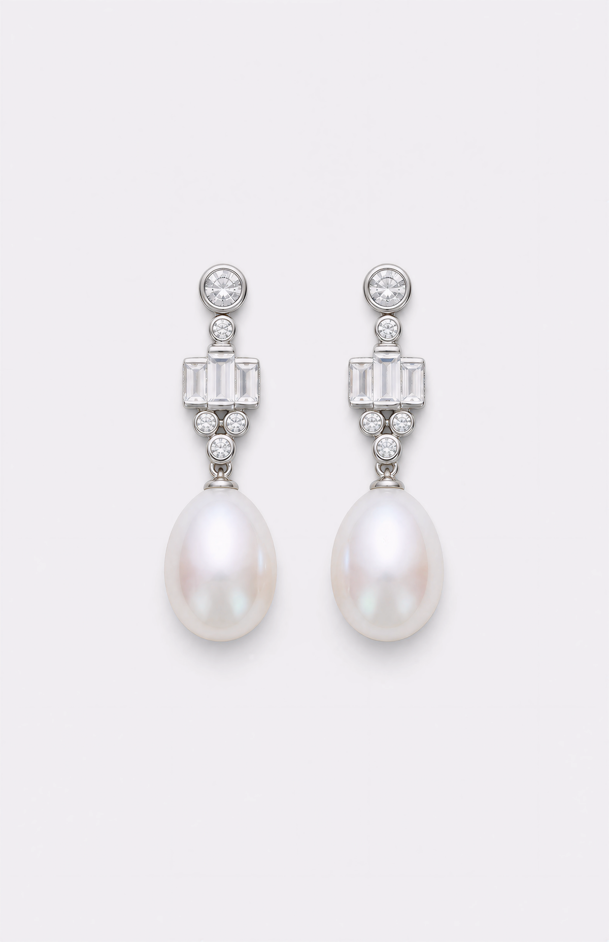 Genuine Freshwater Round Pearl Crystal Link Earrings