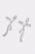Genuine Freshwater Round Pearl Ribbon Bow Earrings
