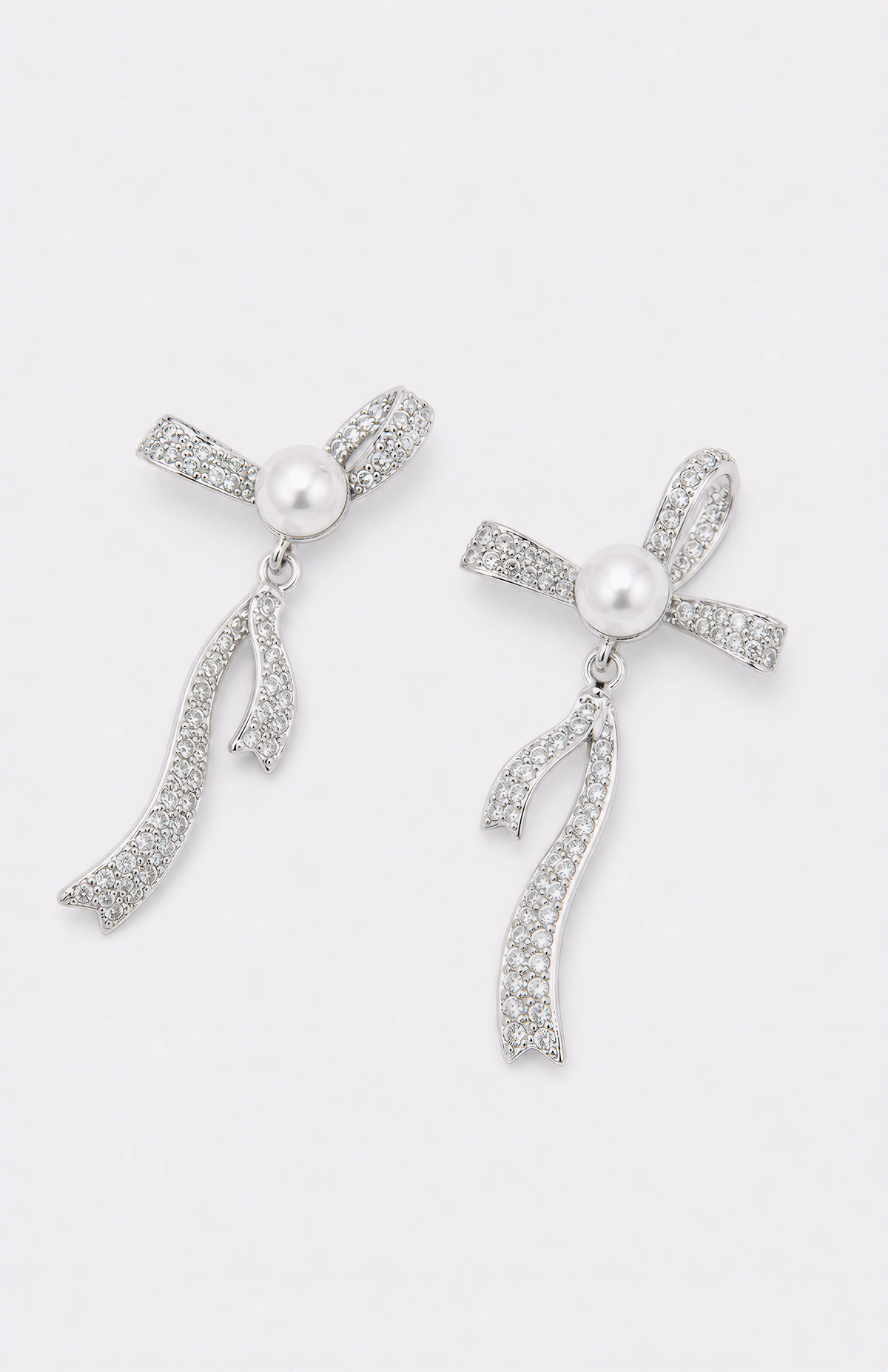 Genuine Freshwater Round Pearl Ribbon Bow Earrings