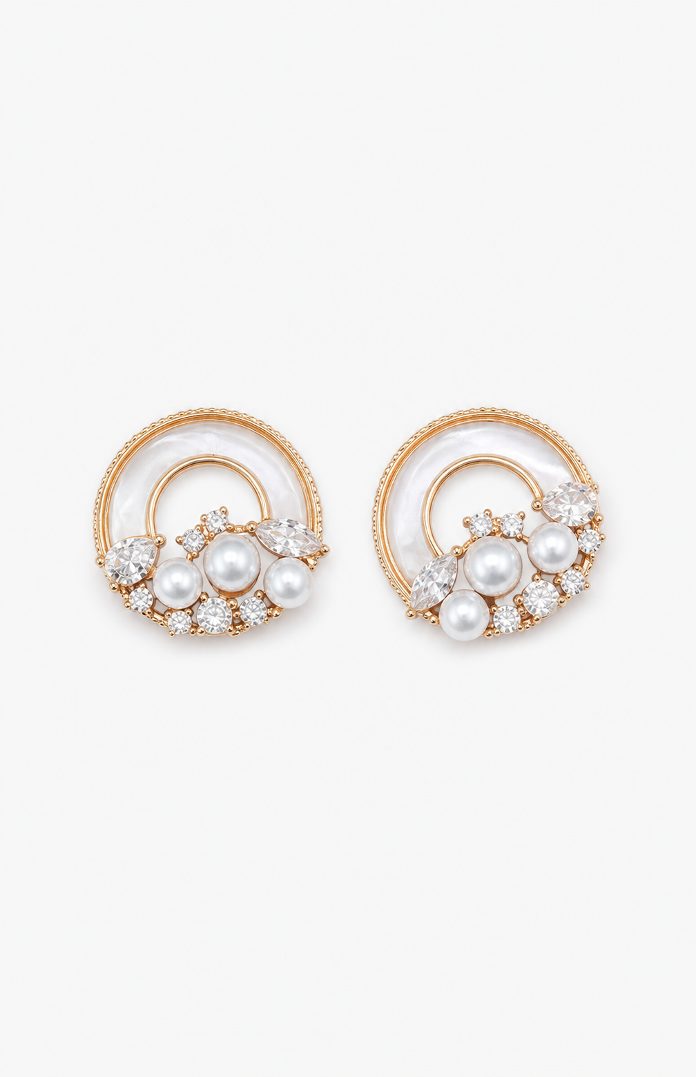 Genuine Freshwater Round Pearl Crescent Moon Earrings