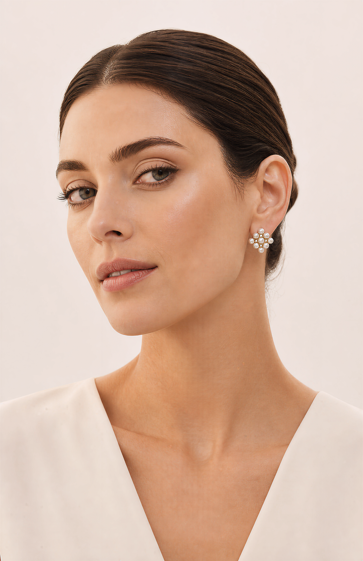 Genuine Freshwater Round Pearl Blossom Stud Earrings