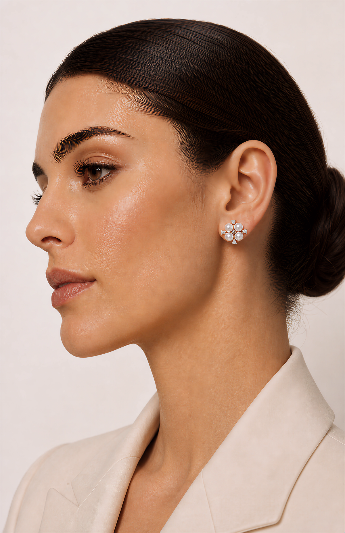 Genuine Freshwater Round Pearl Flower Cluster Earrings
