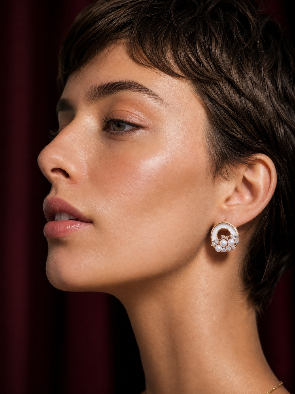 Genuine Freshwater Round Pearl Crescent Moon Earrings