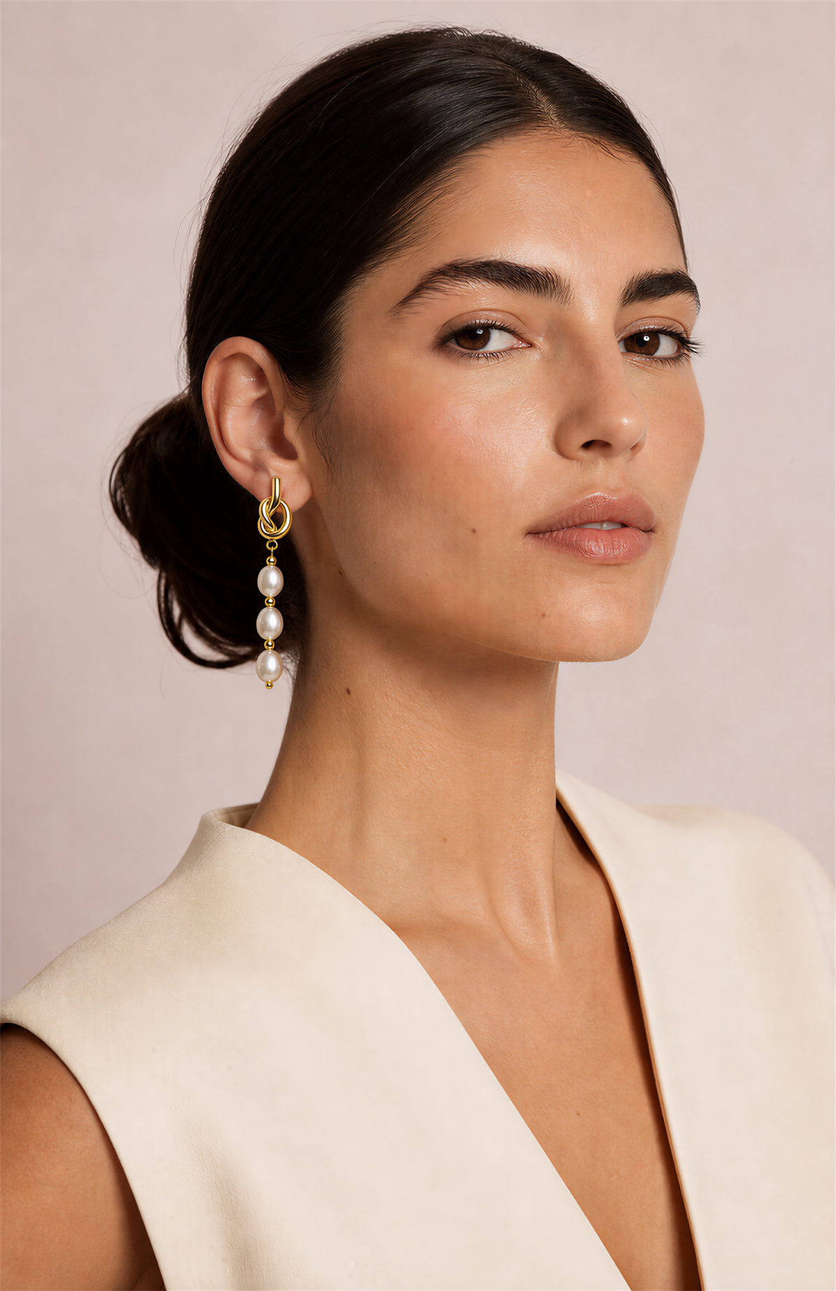 Genuine Freshwater Round Pearl Knot Earrings