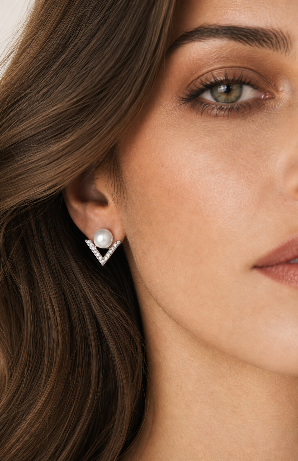Genuine Freshwater Round Pearl V-Shape Earrings