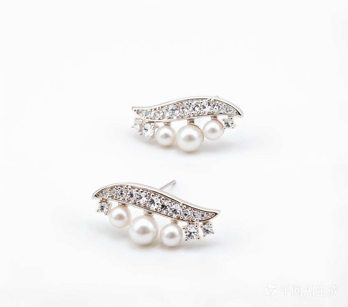 Genuine Freshwater Round Pearl Leaf Earrings