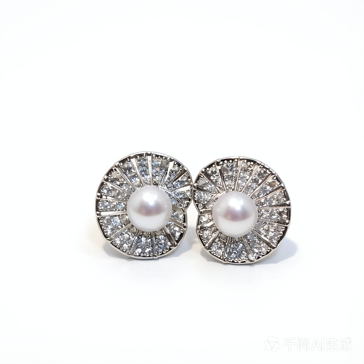 Genuine Freshwater Round Pearl Sunburst Earrings